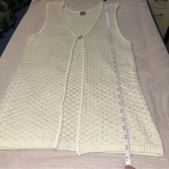 Vtg Disney Mickey Unlimited Crochet White Sleeveless Long Cardigan - Picture 10 of 14